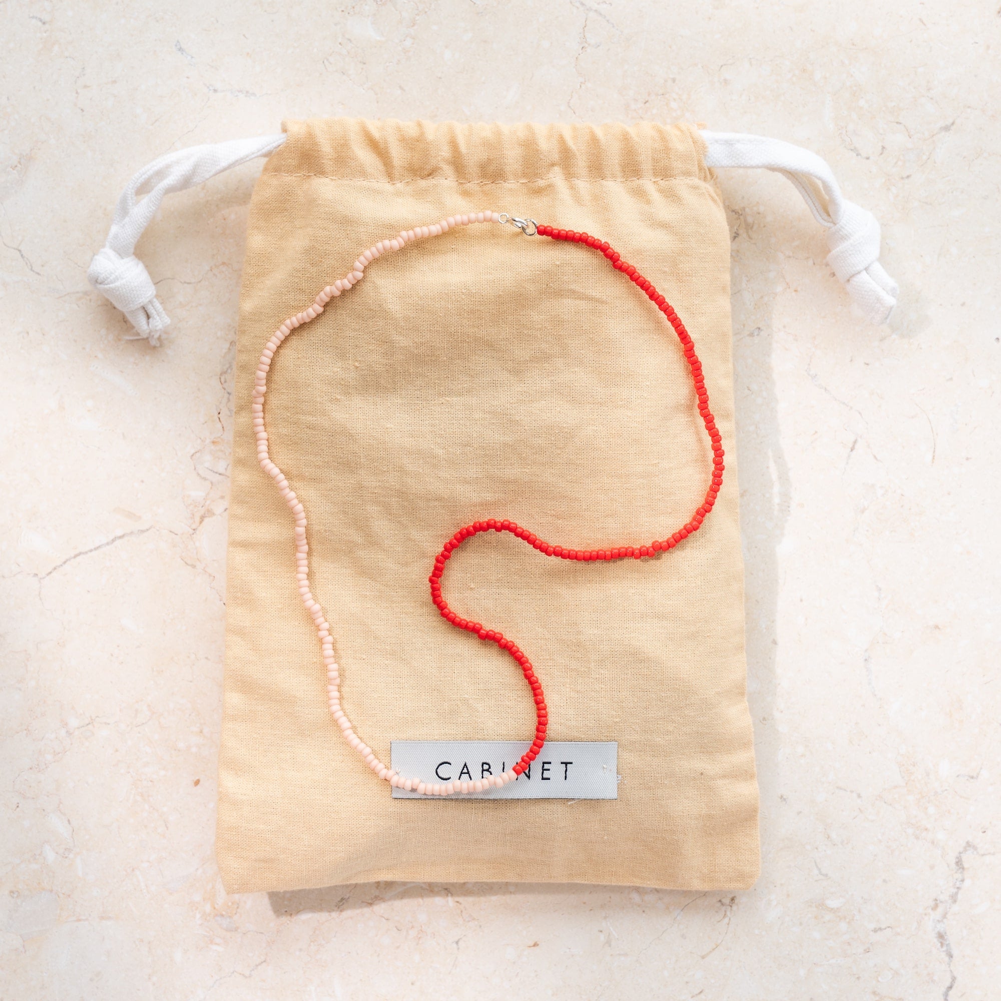 Japanese Miyuki Bead Necklace |  Red & Light Peach