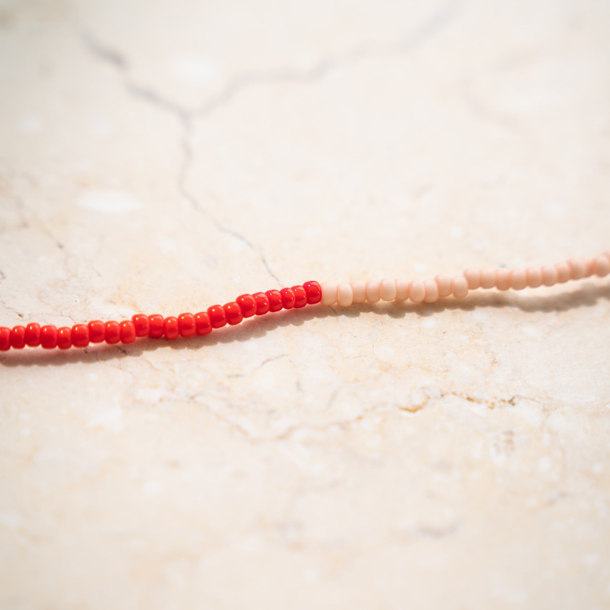 Japanese Miyuki Bead Necklace |  Red & Light Peach