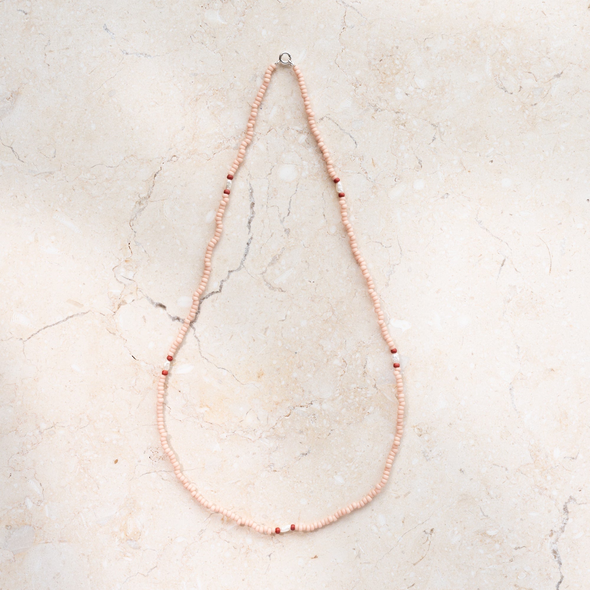 Japanese Miyuki Bead Necklace |  Light Peach & Pearl