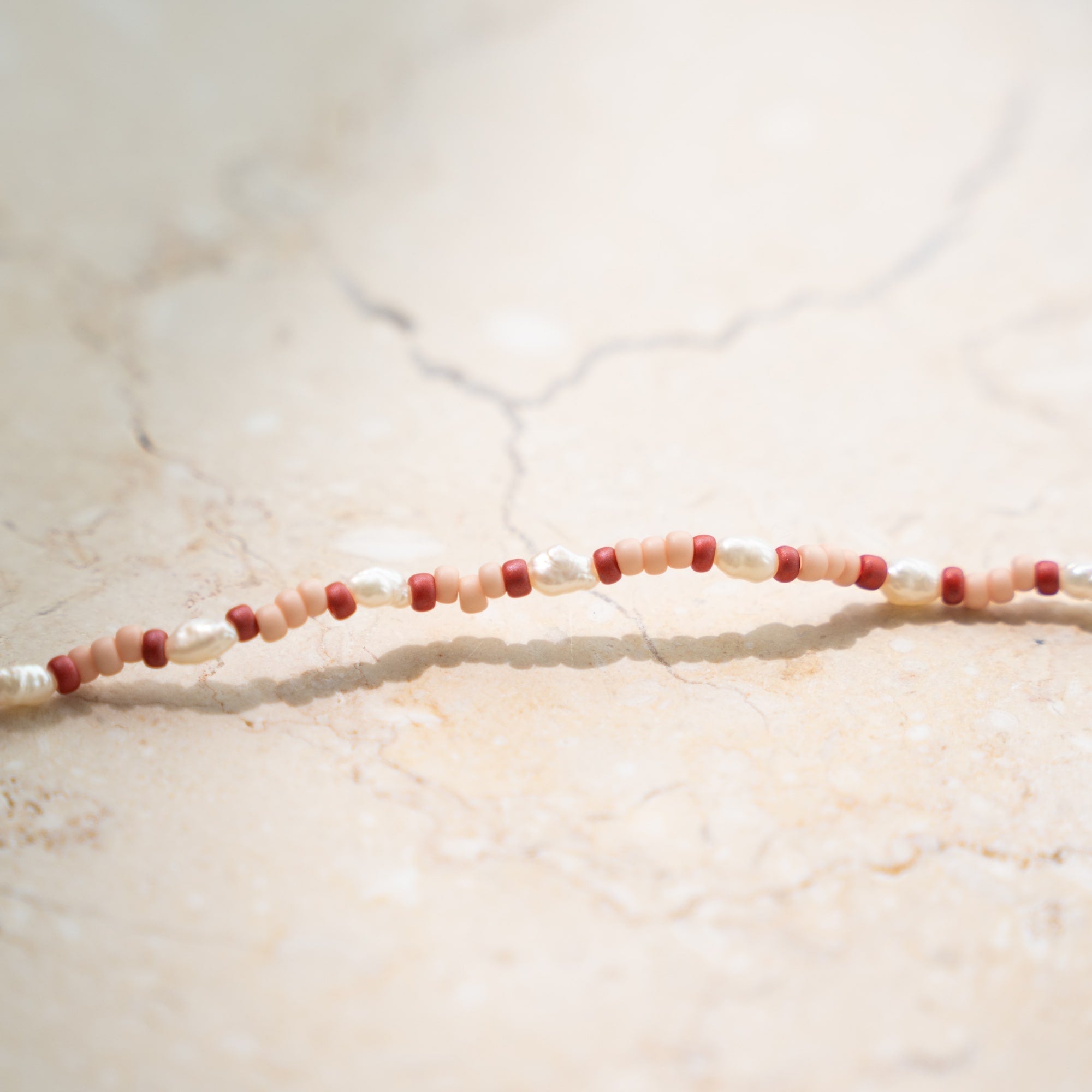 Japanese Miyuki Bead Necklace |  Light Peach & Pearl