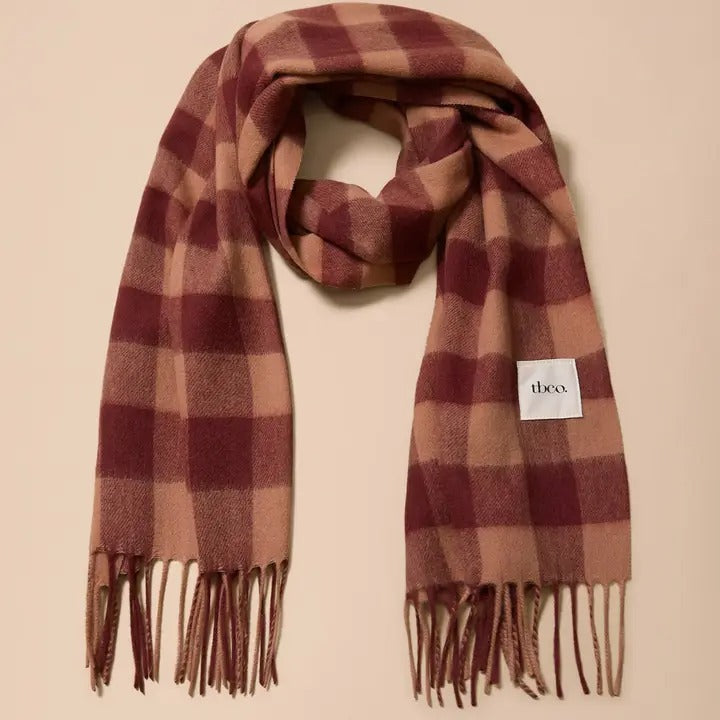 Lambswool Oversized Scarf in Fig Gingham