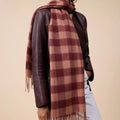 Lambswool Oversized Scarf in Fig Gingham
