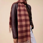 Lambswool Oversized Scarf in Fig Gingham