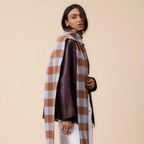 Lambswool Skinny Scarf in Brown & Blue Gingham