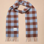 Lambswool Skinny Scarf in Brown & Blue Gingham
