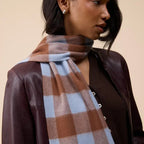 Lambswool Skinny Scarf in Brown & Blue Gingham