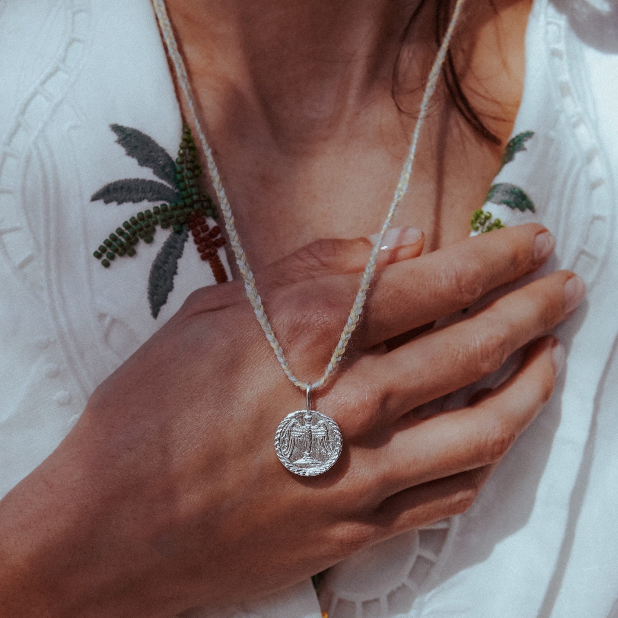 Lucia Angel Talisman Pendant Woven Cord | Sterling Silver