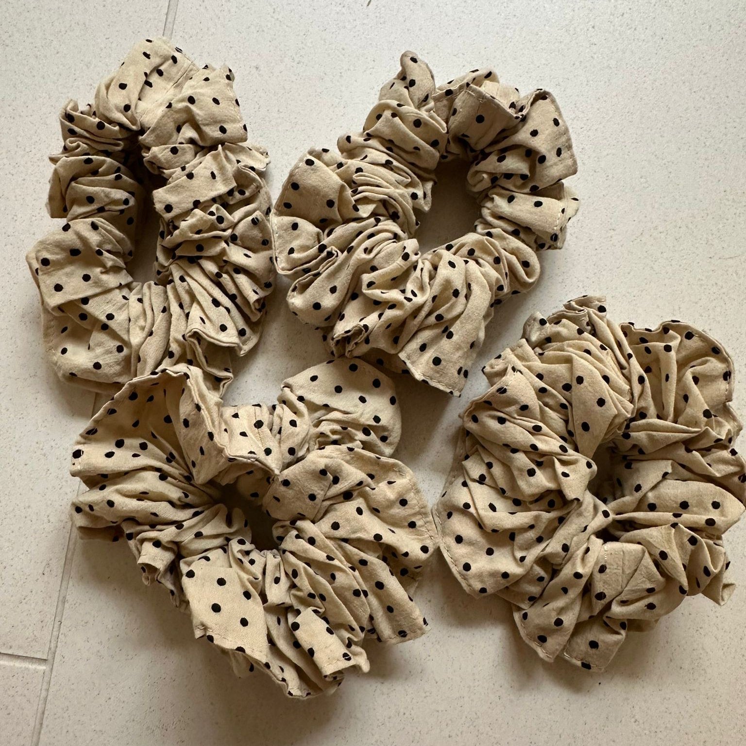 Cream Polka Dot Scrunchie