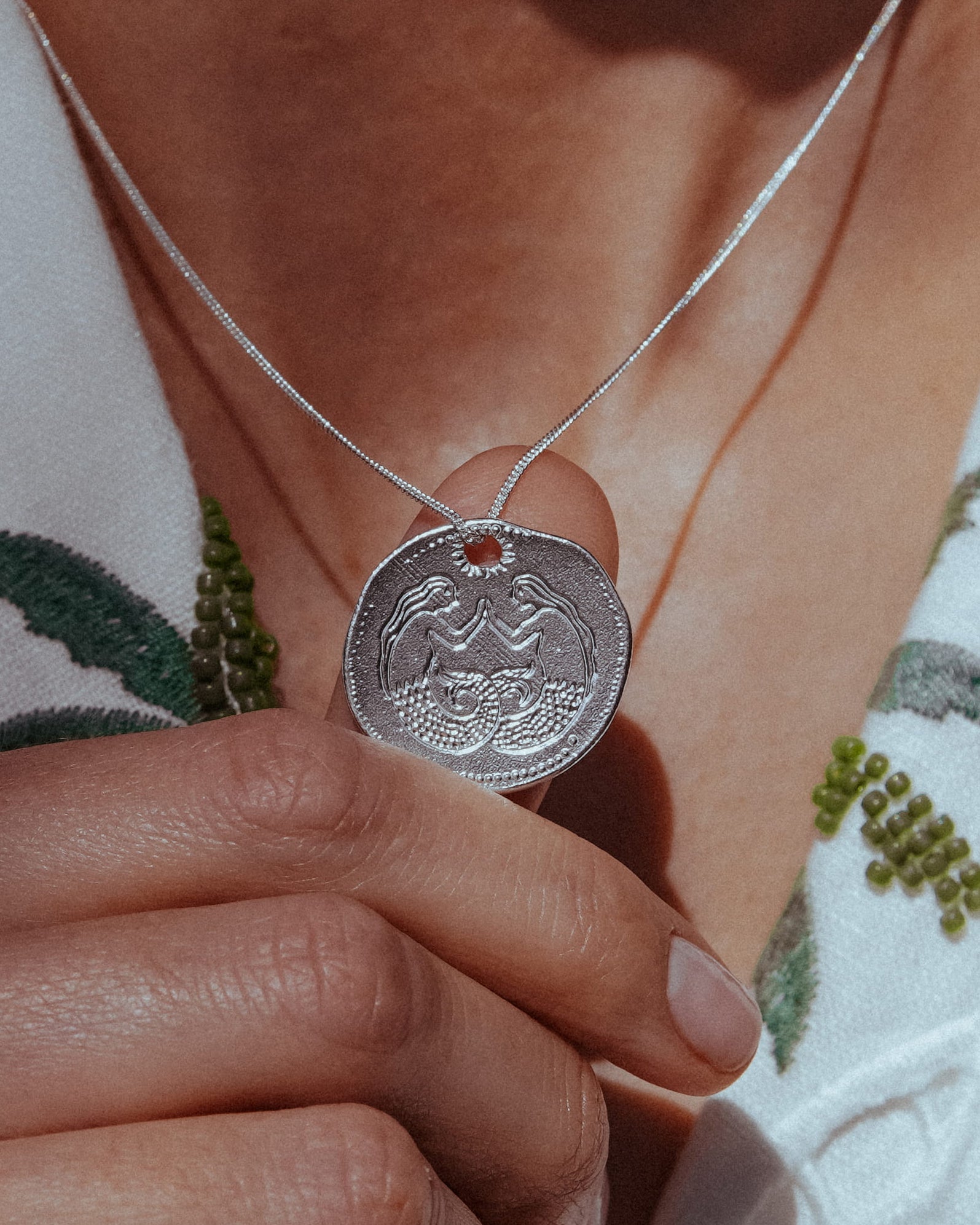 Mermaid Talisman On Trace Chain | Sterling Silver