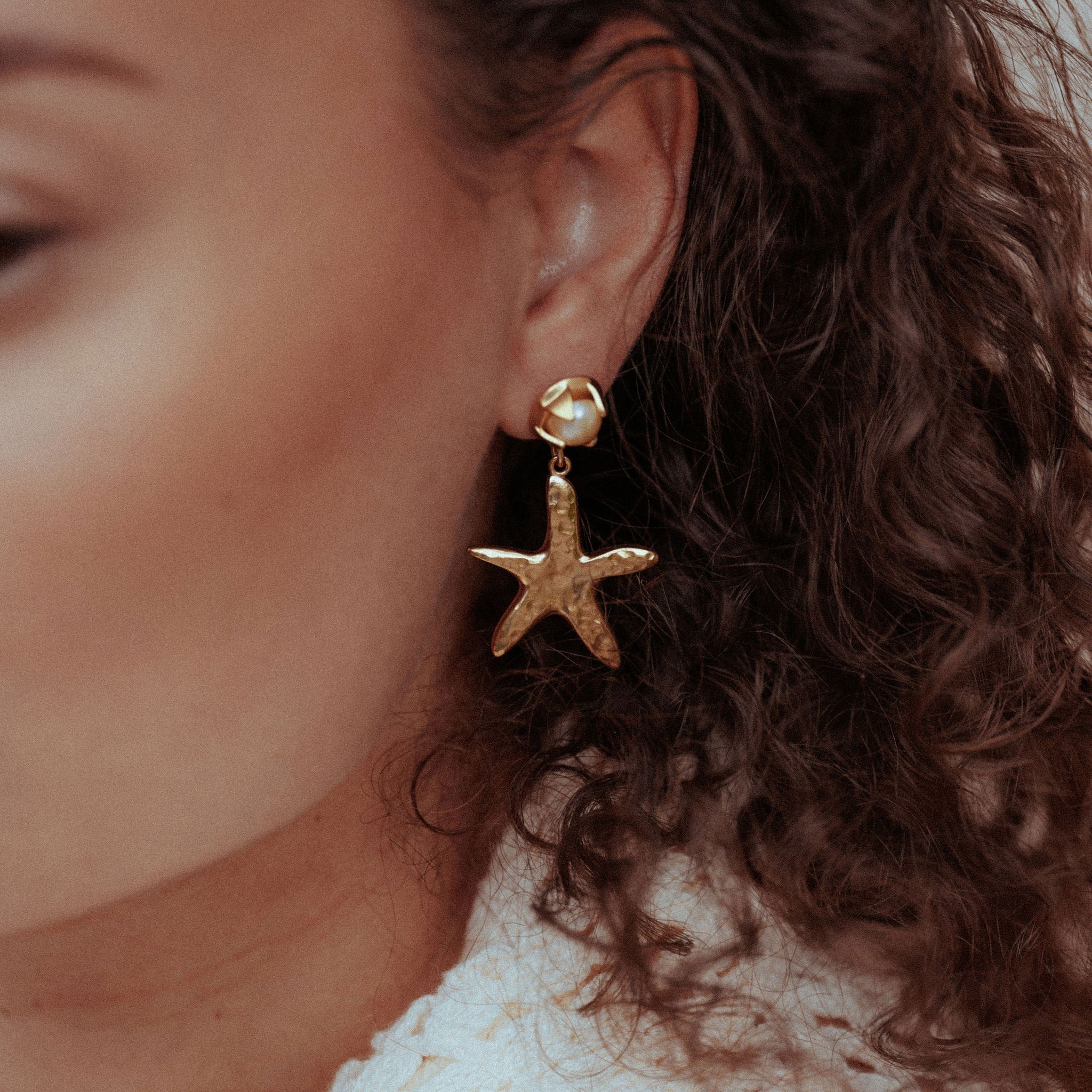 Sea Star Drop Earrings Pearl