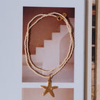 Sea Star Pendant | Matt Cream Beaded Necklace