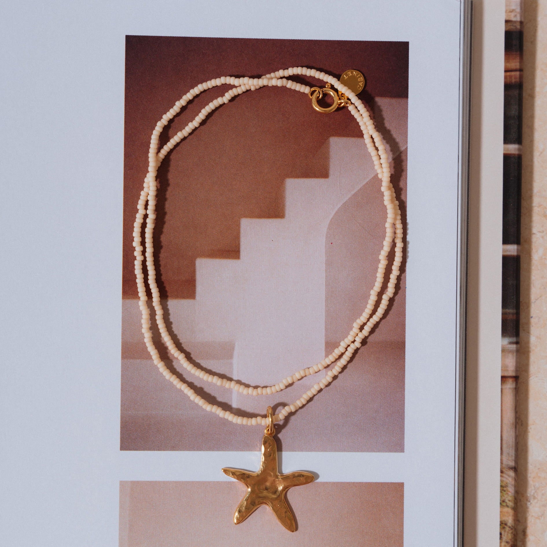 Sea Star Pendant | Matt Cream Beaded Necklace
