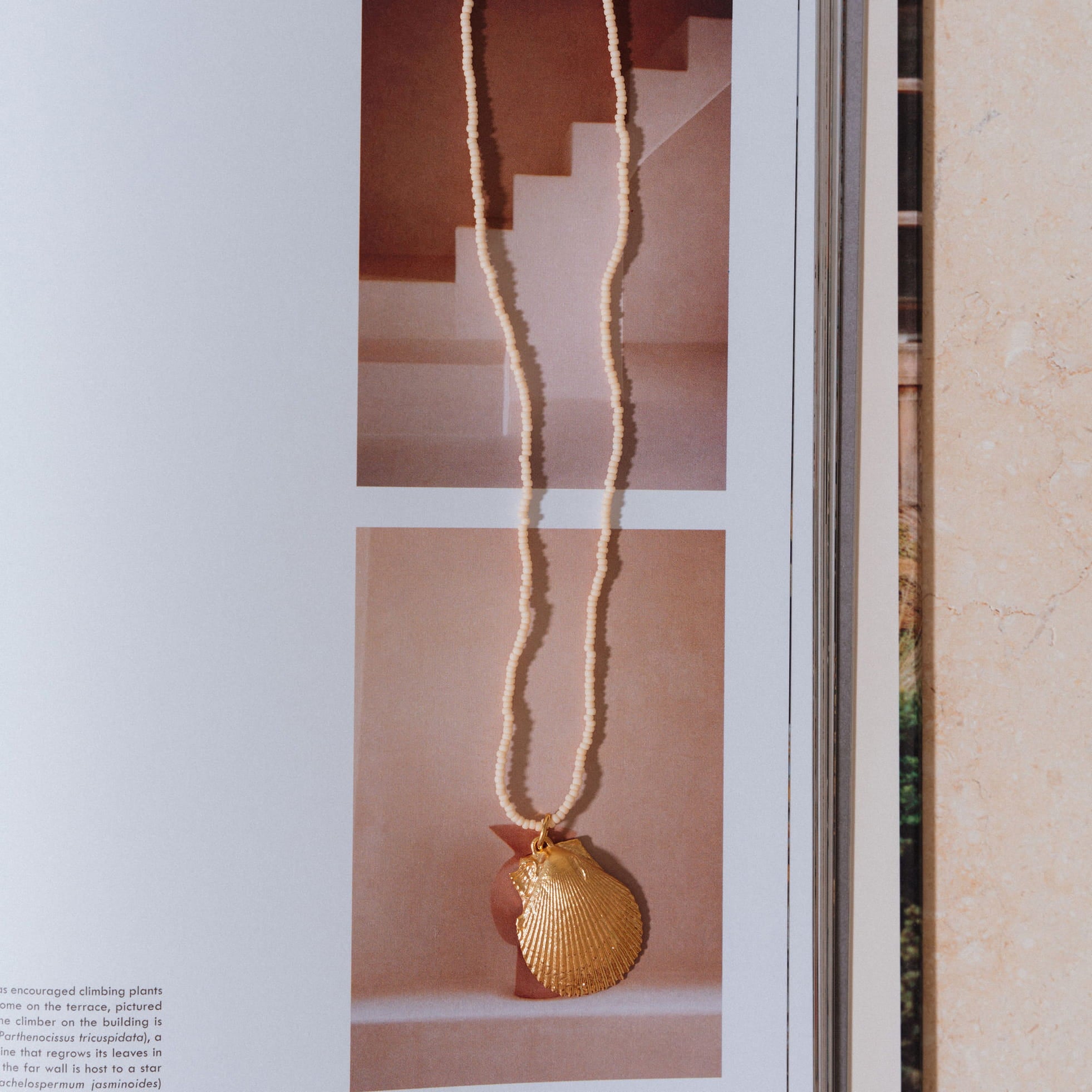 Selkie Shell Pendant | Matt Cream Beaded Necklace