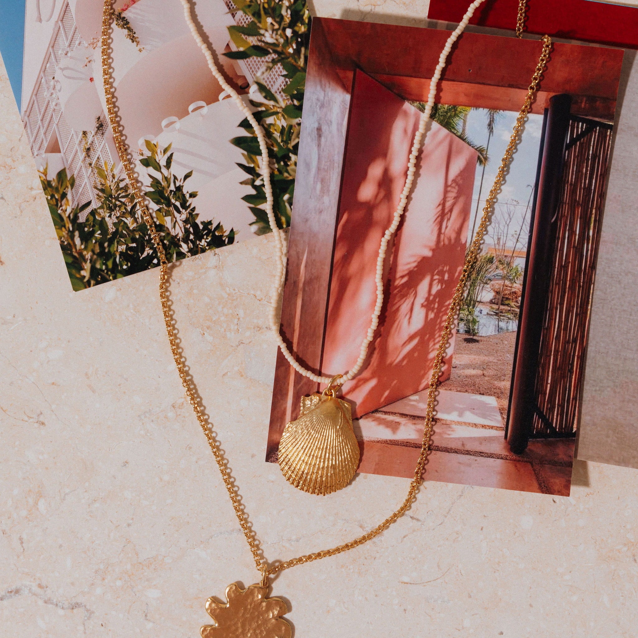 Selkie Shell Pendant | Matt Cream Beaded Necklace