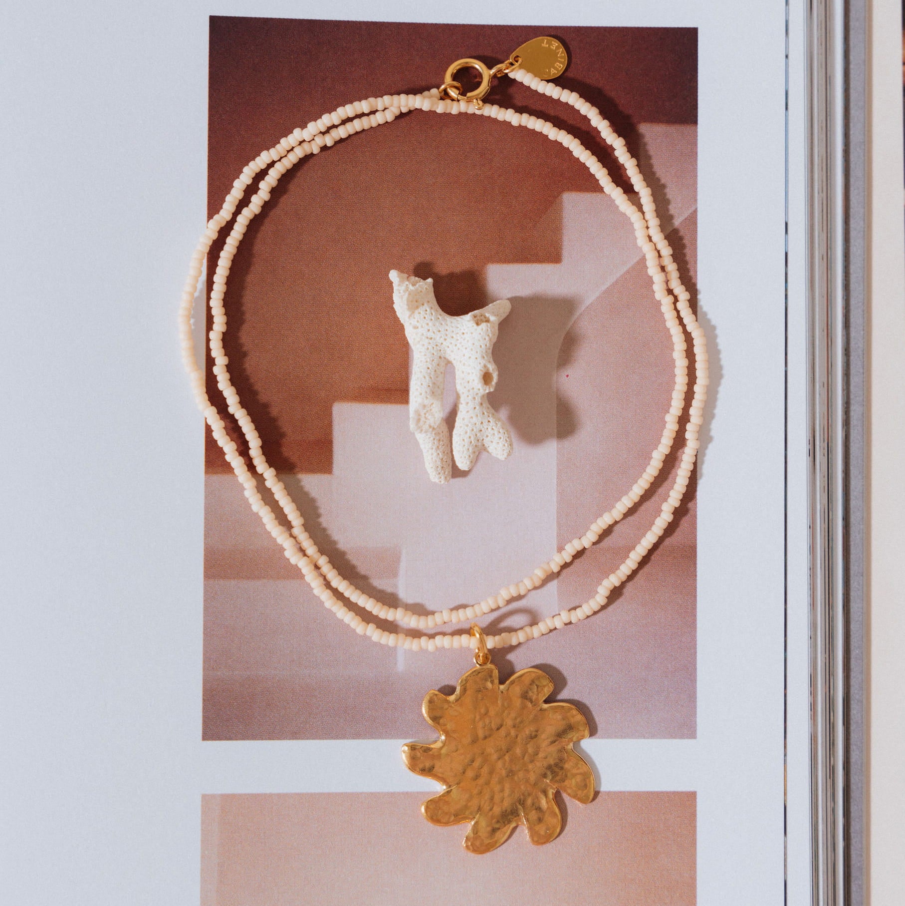 Sundancer Pendant | Matt Cream Beaded Necklace