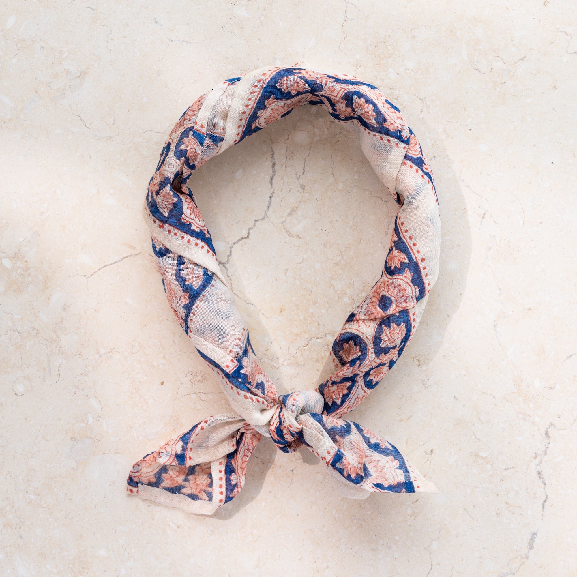 Block Print Neckerchief | Denim Blue & Rouge