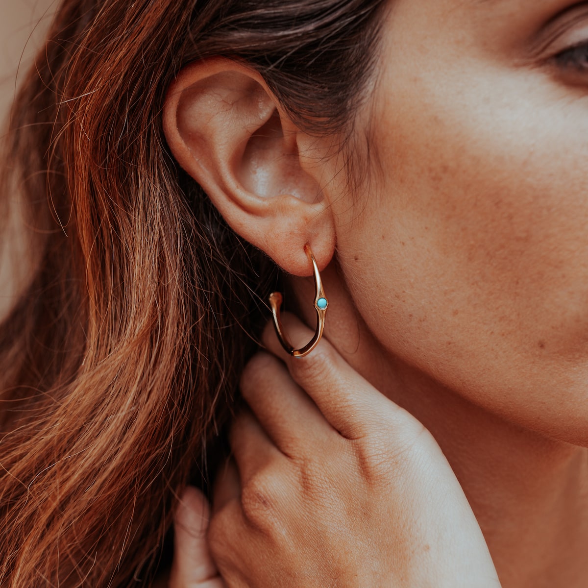 Bamboo Turquoise Half Hoop Earring