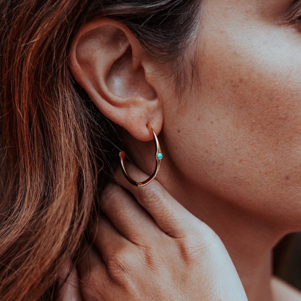 Bamboo Turquoise Half Hoop Earring