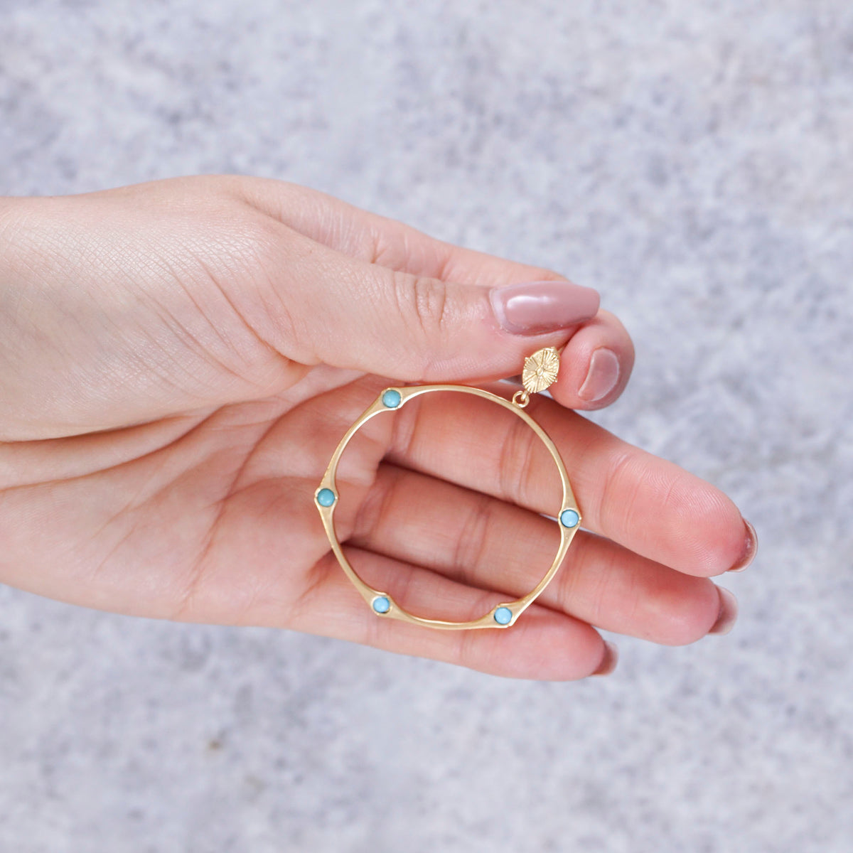 Bamboo Turquoise Hinged Shell Top Hoop Earring