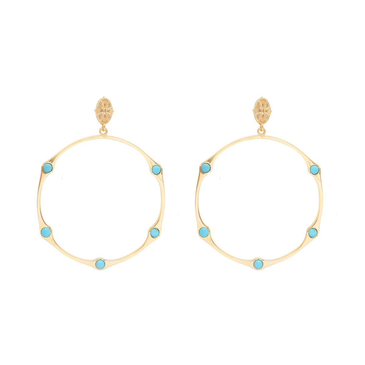 Bamboo Turquoise Hinged Shell Top Hoop Earring