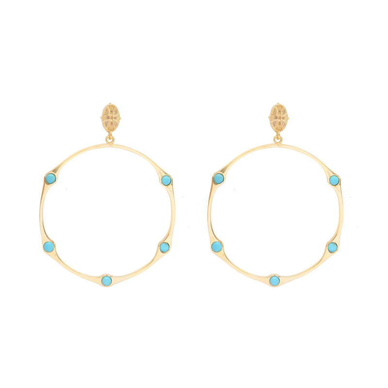 Bamboo Turquoise Hinged Shell Top Hoop Earring